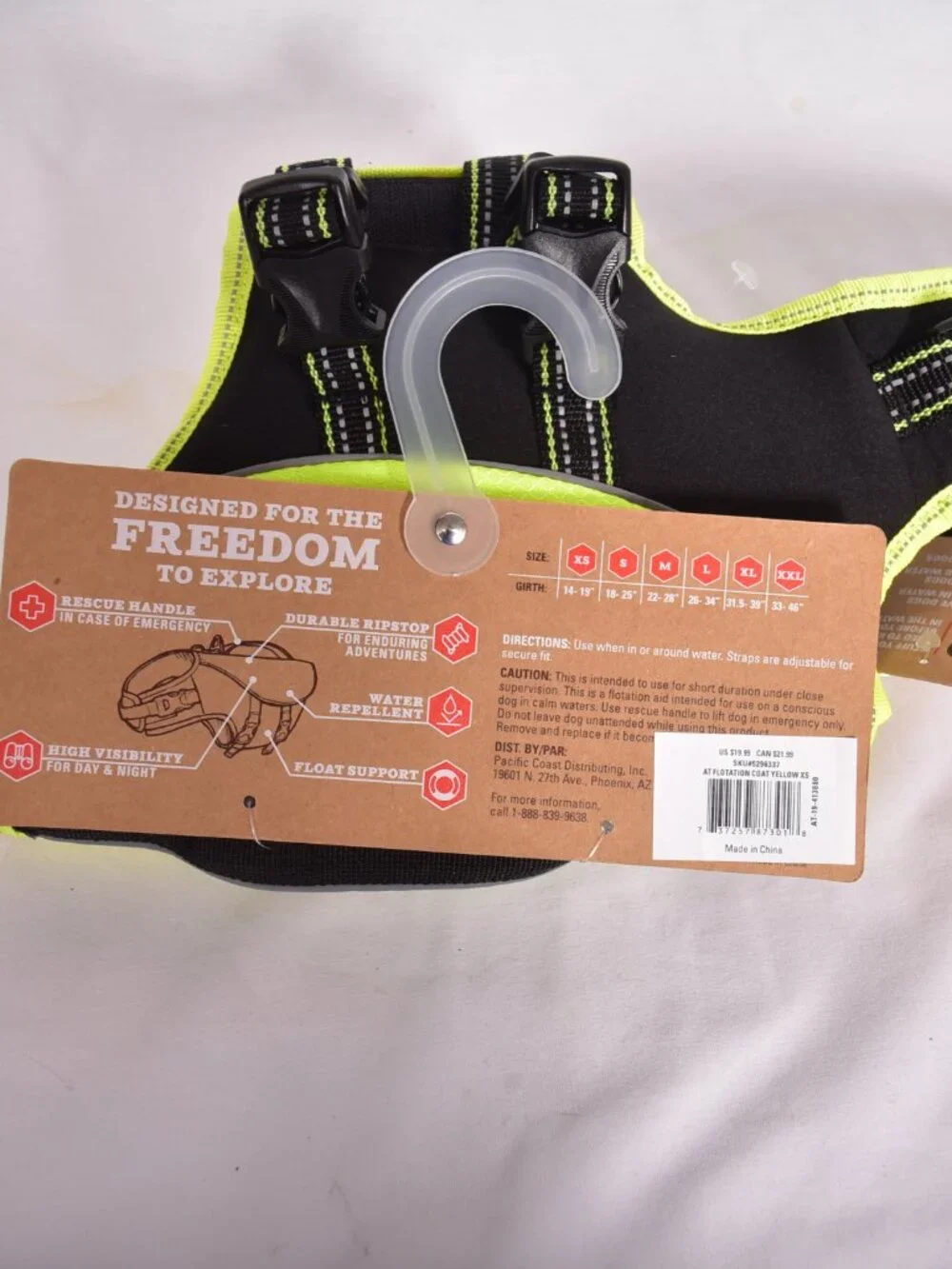 Arcadia Trail High Visibility Yellow Black Dog Flotation Life Jacket XS NWT